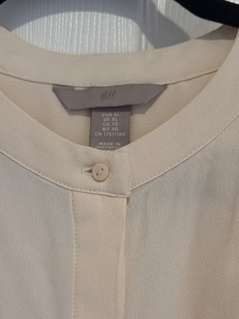 NWT H&M Cream Midi Dress XL Belted Cap Sleeve Flowy Boho Neutral Dress - Picture 3 of 11